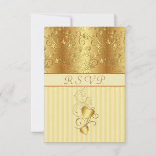 Floral doré, coeurs Mariage RSVP Invitation