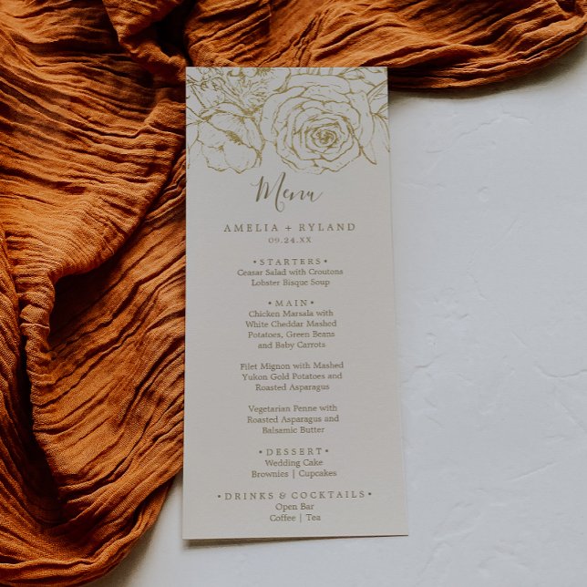 Floral doré | Menu du dîner Mariage crème et or (Créateur téléchargé)