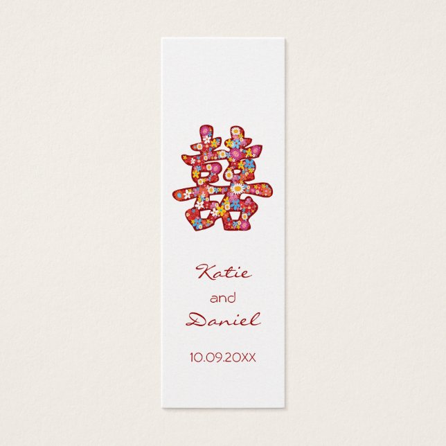 Floral Double Bonheur Chinois Mariage Faveur Tags (Devant)