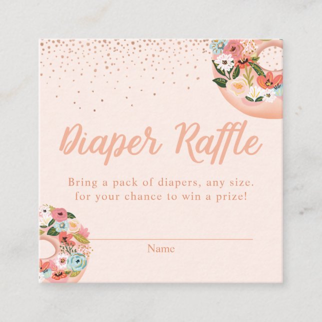 Floral Doughnuts Baby Shower Diapers Raffle Enclos Enclosure Card (Front)