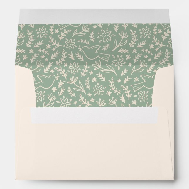 Floral Dove Pattern Green -  Envelope (Back (Bottom))