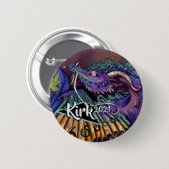 Floral Dragon custom name & year 2 Inch Round Button (Front & Back)