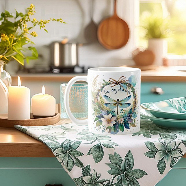 Floral dragonfly One day at a time Coffee Mug (Creator Uploaded)