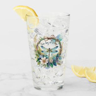 Floral dragonfly One day at a time Glass