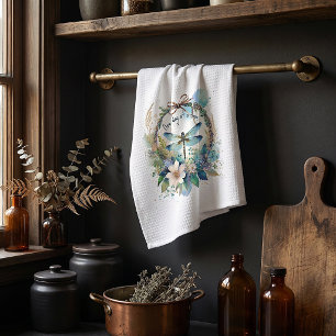 Floral dragonfly One day at a time Kitchen Towel