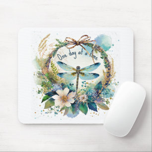 Floral dragonfly One day at a time Mouse Pad