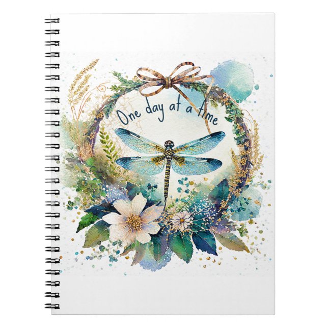 Floral dragonfly One day at a time Notebook (Front)