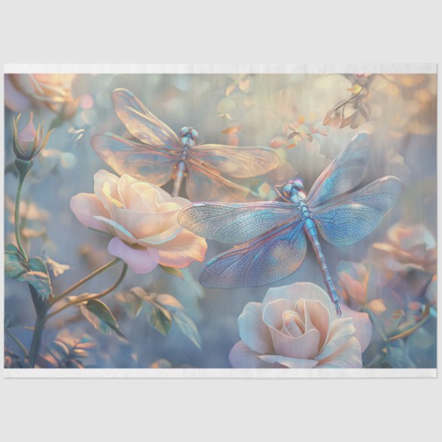 Floral Dragonfly Pastel Ethereal Whimsical  Tissue Paper (Front)