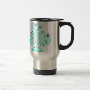 Floral Dragonfly Pattern with Lily Flowers Travel Mug
