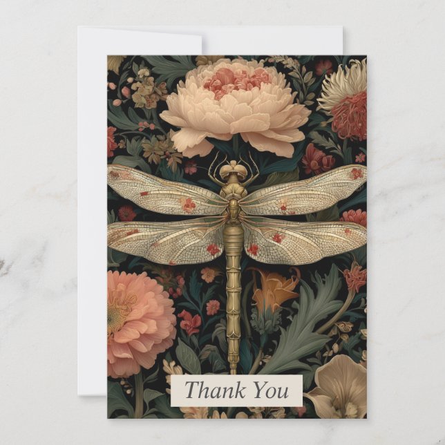 Floral Dragonfly Thank You Card (Front)