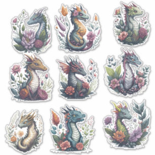 Floral Dragons Custom-Cut Vinyl Sticker
