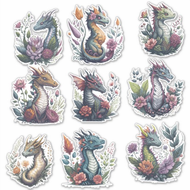 Floral Dragons Custom-Cut Vinyl Sticker (Front)