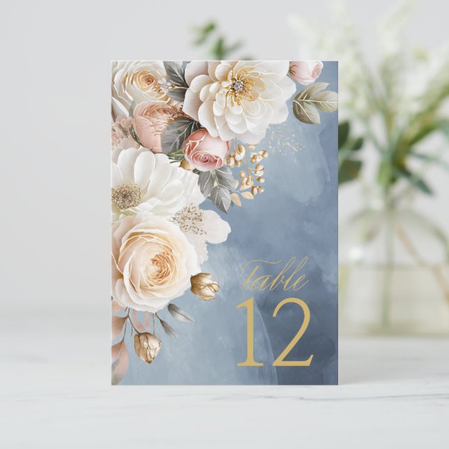 Floral Drama Mariage Numéro de table Blue ID1022 (Debout devant)
