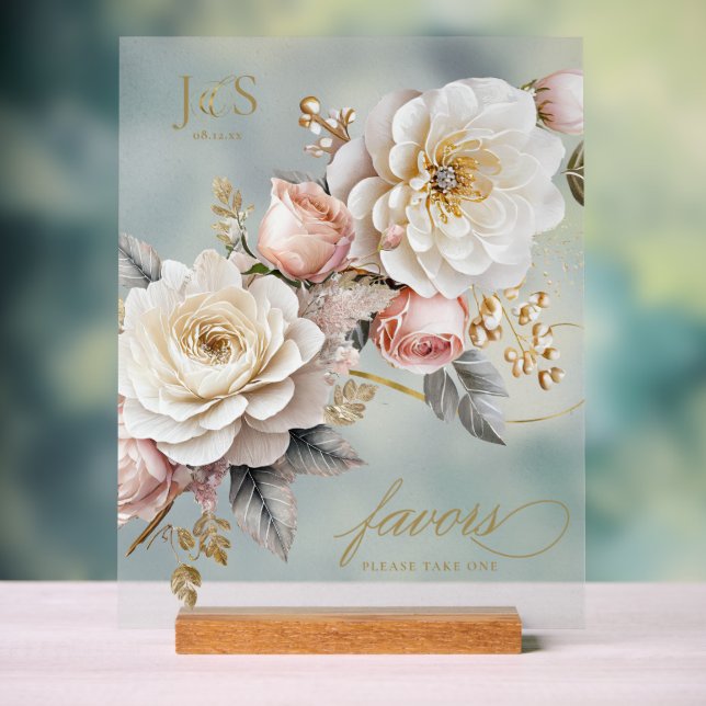 Floral Drama Wedding Favours Frosted ID1022 Acrylic Sign (Neutral)