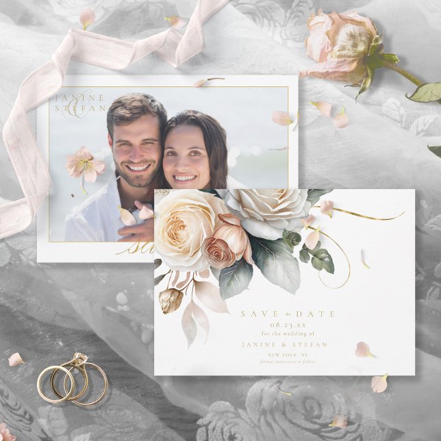 Floral Drama Wedding Photo Green ID1022 Save The Date (Creator Uploaded)