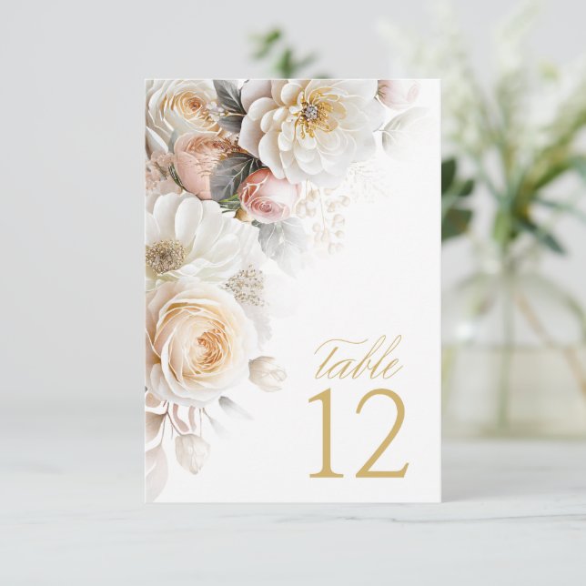 Floral Drama Wedding Table Number White ID1022 (Standing Front)