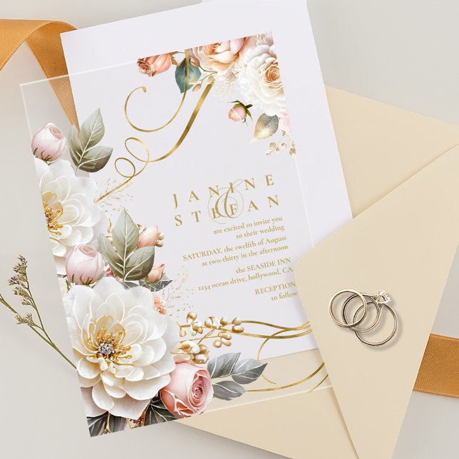 Floral Drama Wedding Transparent ID1022 Acrylic Invitations (Creator Uploaded)