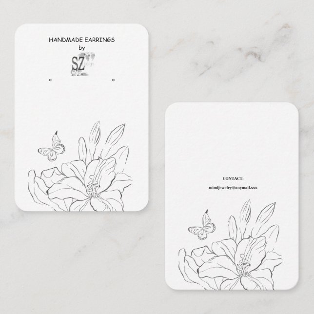 Floral Drawing Earring Display  Business Card (Front/Back)