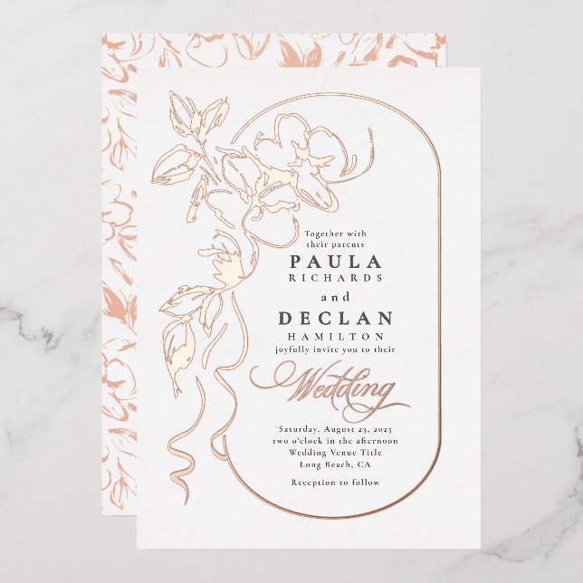 Floral Drawing Elegant Boho Wedding Rose Gold (Front/Back)