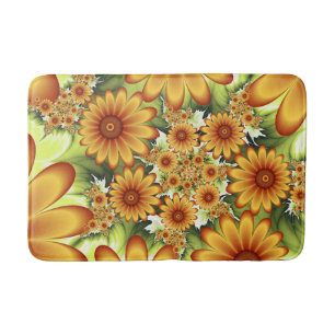 Floral Dream, Modern Abstract Flower Fractal Art Bath Mat