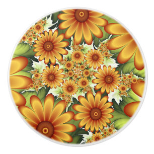 Floral Dream, Modern Abstract Flower Fractal Art Ceramic Knob