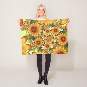 Floral Dream, Modern Abstract Flower Fractal Art Fleece Blanket