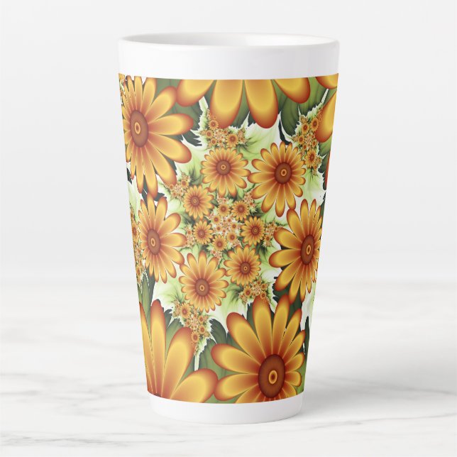 Floral Dream, Modern Abstract Flower Fractal Art Latte Mug (Front)