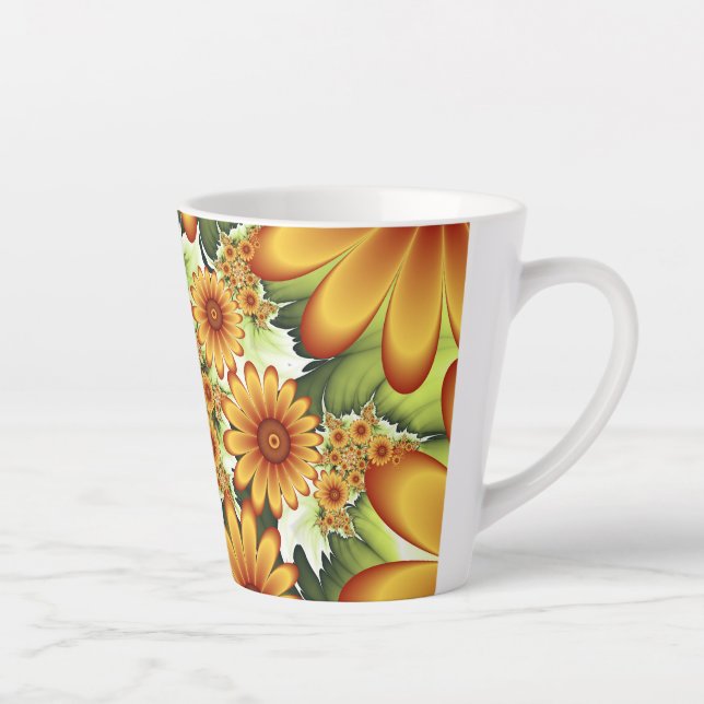 Floral Dream, Modern Abstract Flower Fractal Art Latte Mug (Right)