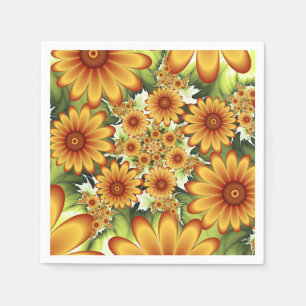 Floral Dream, Modern Abstract Flower Fractal Art Napkin