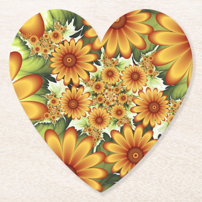 Floral Dream, Modern Abstract Flower Fractal Art Paper Coaster (Front)