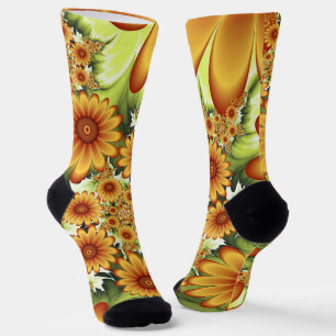 Floral Dream, Modern Abstract Flower Fractal Art Socks