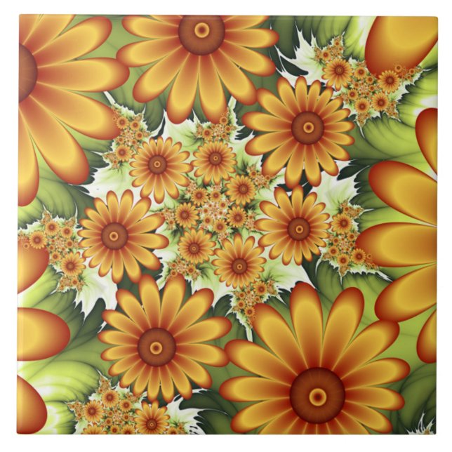 Floral Dream, Modern Abstract Flower Fractal Art Tile (Front)
