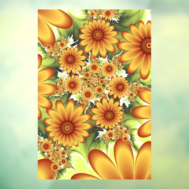 Floral Dream, Modern Abstract Flower Fractal Art Window Cling (Sheet 3)
