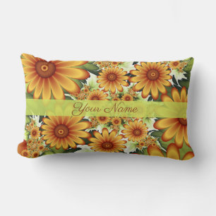 Floral Dream, Modern Abstract Flower Fractal Name Lumbar Pillow