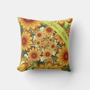 Floral Dream, Modern Abstract Flower Fractal Name Throw Pillow