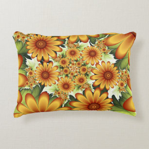 Floral Dream, Modern Abstract Flowers Fractal Art Accent Pillow