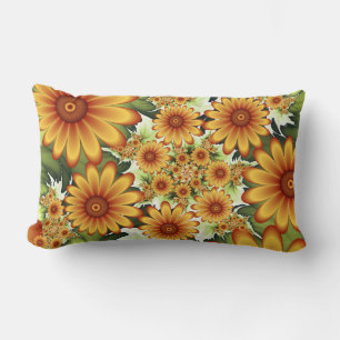 Floral Dream, Modern Abstract Flowers Fractal Art Lumbar Pillow