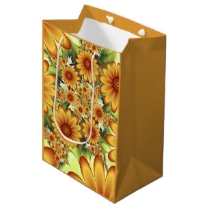 Floral Dream, Modern Abstract Flowers Fractal Art Medium Gift Bag