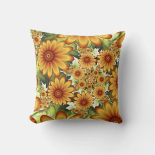 Floral Dream, Modern Abstract Flowers Fractal Art Throw Pillow