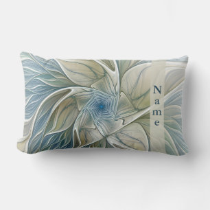 Floral Dream Pattern Abstract Art Blue Khaki Name Lumbar Pillow