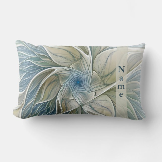 Floral Dream Pattern Abstract Art Blue Khaki Name Lumbar Pillow (Front)