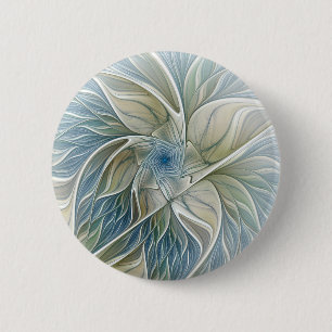 Floral Dream Pattern Abstract Blue Khaki Fractal 2 Inch Round Button