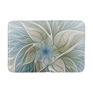 Floral Dream Pattern Abstract Blue Khaki Fractal Bath Mat