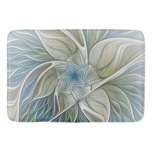 Floral Dream Pattern Abstract Blue Khaki Fractal Bath Mat
