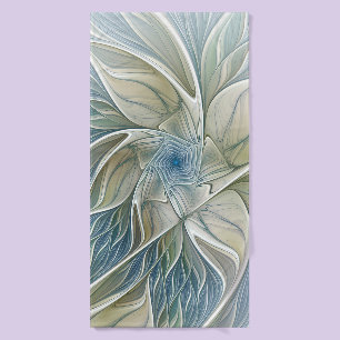 Floral Dream Pattern Abstract Blue Khaki Fractal Bath Towel