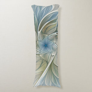 Floral Dream Pattern Abstract Blue Khaki Fractal Body Pillow