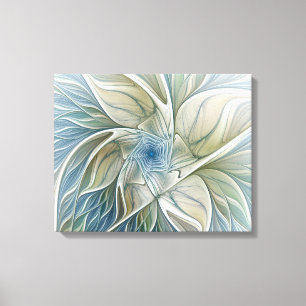 Floral Dream Pattern Abstract Blue Khaki Fractal Canvas Print