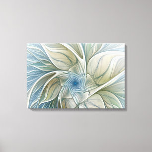 Floral Dream Pattern Abstract Blue Khaki Fractal Canvas Print