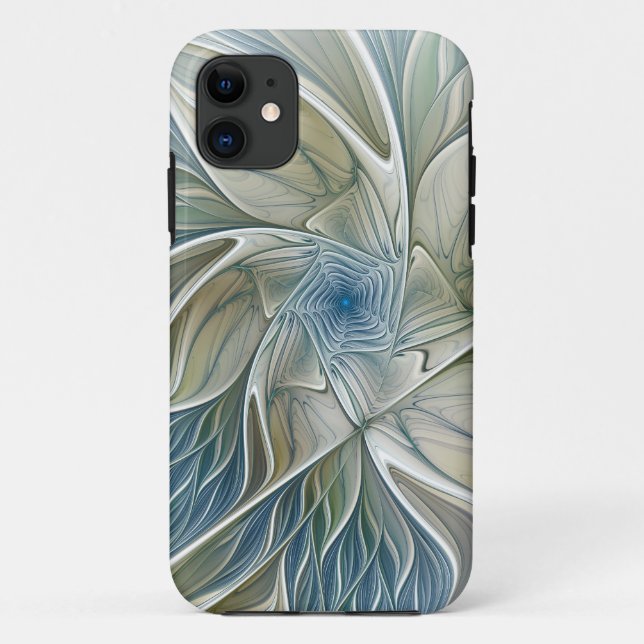 Floral Dream Pattern Abstract Blue Khaki Fractal Case-Mate iPhone Case (Back)