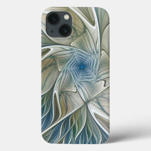 Floral Dream Pattern Abstract Blue Khaki Fractal iPhone 13 Case